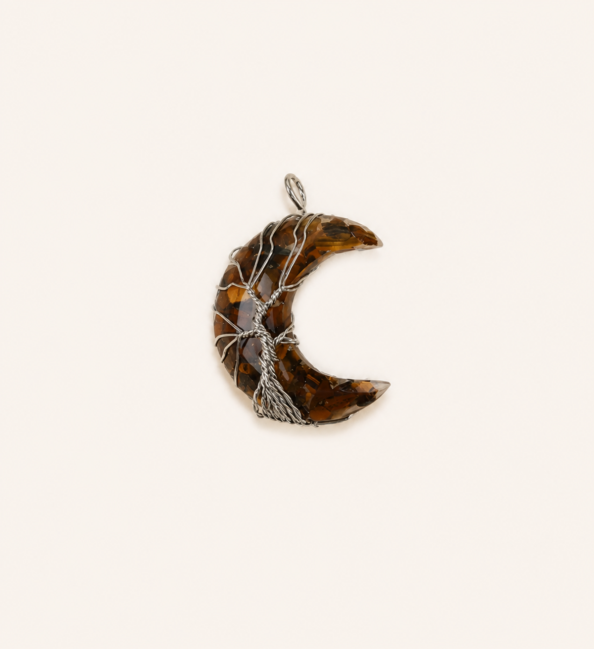 Bestseller natural crystal moon pendant necklace, hand-wrapped tree of life, money tree, crushed stone moon