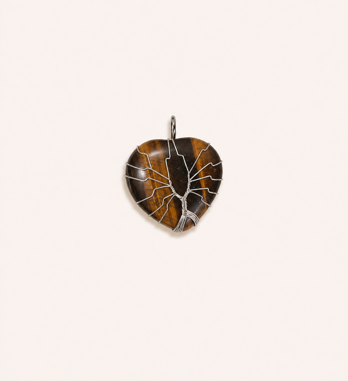 Natural rose quartz and amethyst pendant, cut into a heart shape, handmade tree of life necklace with wire-wrapped crystal pendant