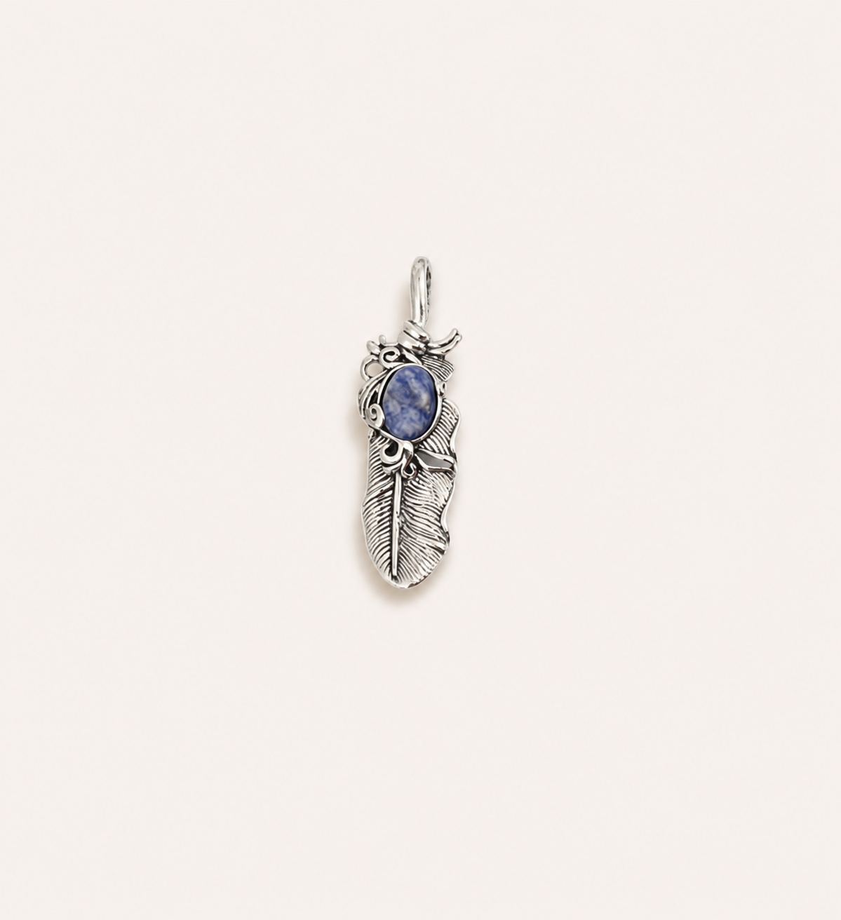 European and American natural stone feather pendant vintage trendy men's DIY sweater chain accessory pendant DIY jewelry accessory