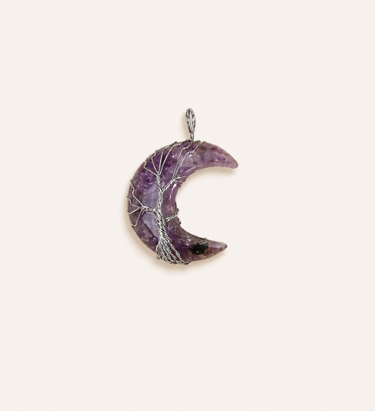Bestseller natural crystal moon pendant necklace, hand-wrapped tree of life, money tree, crushed stone moon