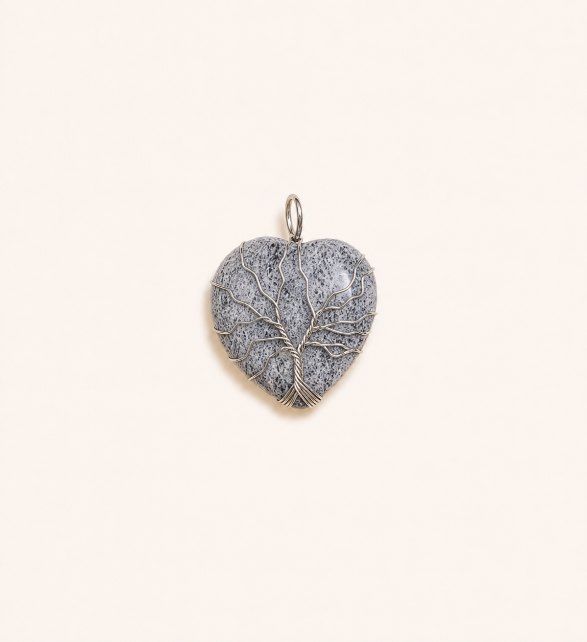 Natural rose quartz and amethyst pendant, cut into a heart shape, handmade tree of life necklace with wire-wrapped crystal pendant