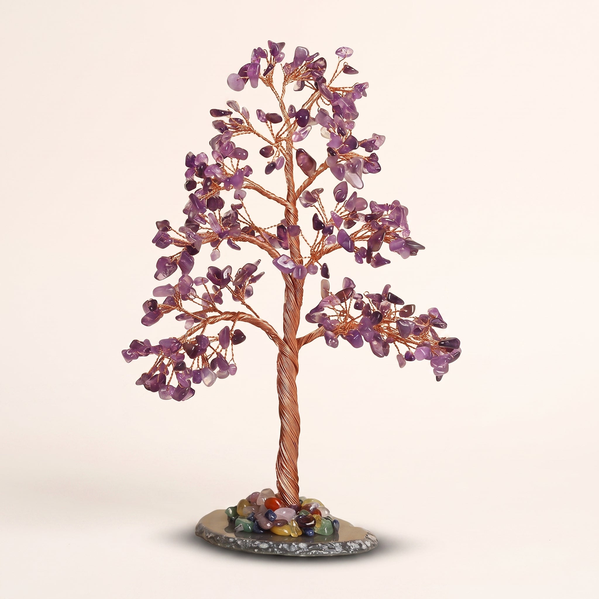 Natural crystal gravel DIY wire-wrapped money tree ornament for office desk with agate base, life tree craft