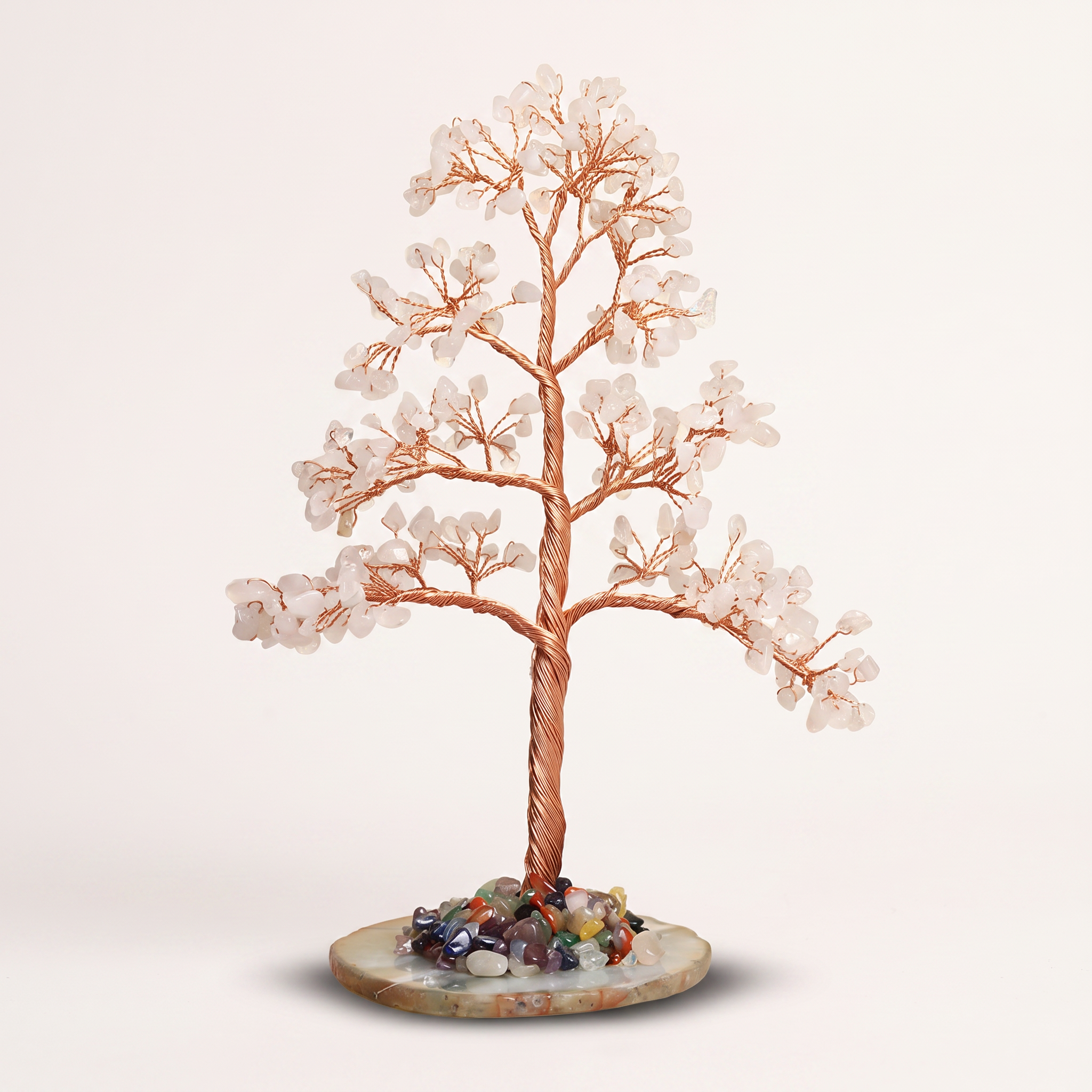 Natural crystal gravel DIY wire-wrapped money tree ornament for office desk with agate base, life tree craft