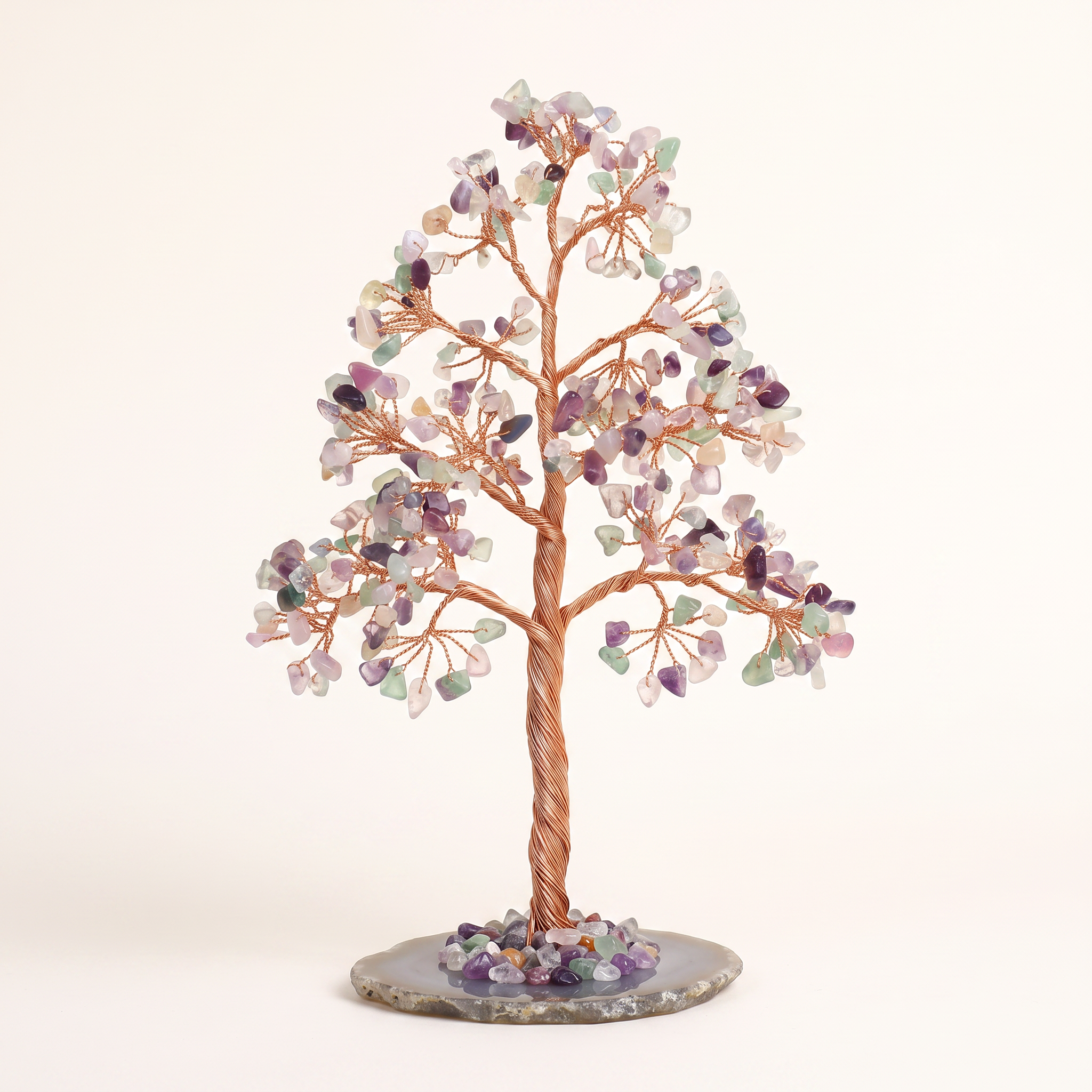 Natural crystal gravel DIY wire-wrapped money tree ornament for office desk with agate base, life tree craft
