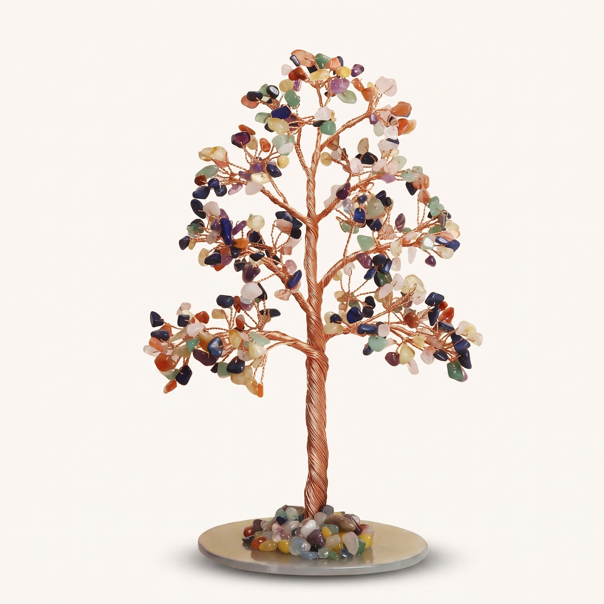 Natural crystal gravel DIY wire-wrapped money tree ornament for office desk with agate base, life tree craft