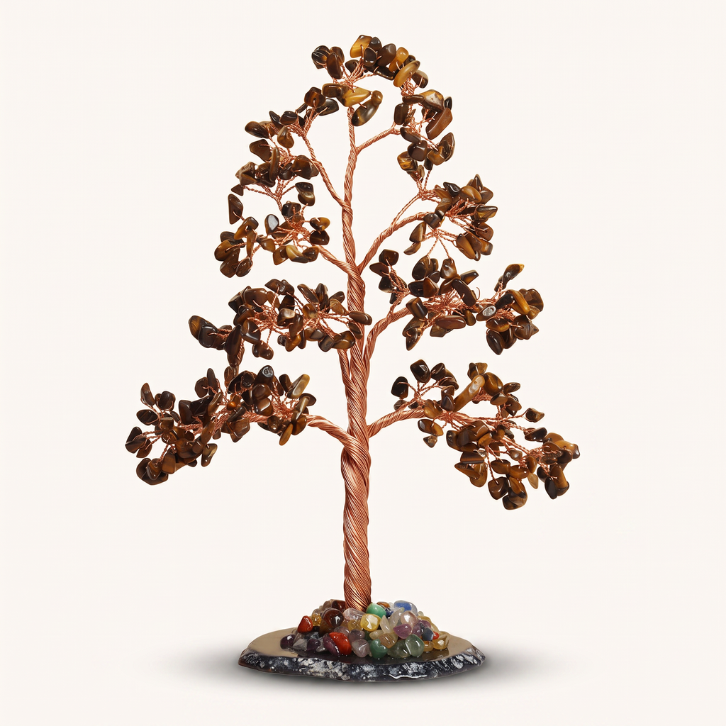 Natural crystal gravel DIY wire-wrapped money tree ornament for office desk with agate base, life tree craft