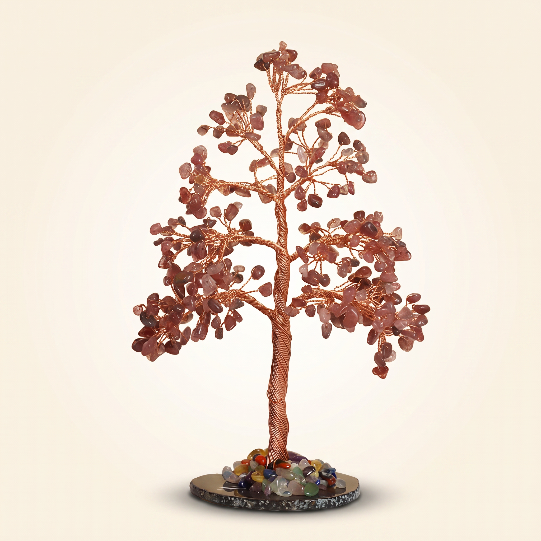 Natural crystal gravel DIY wire-wrapped money tree ornament for office desk with agate base, life tree craft