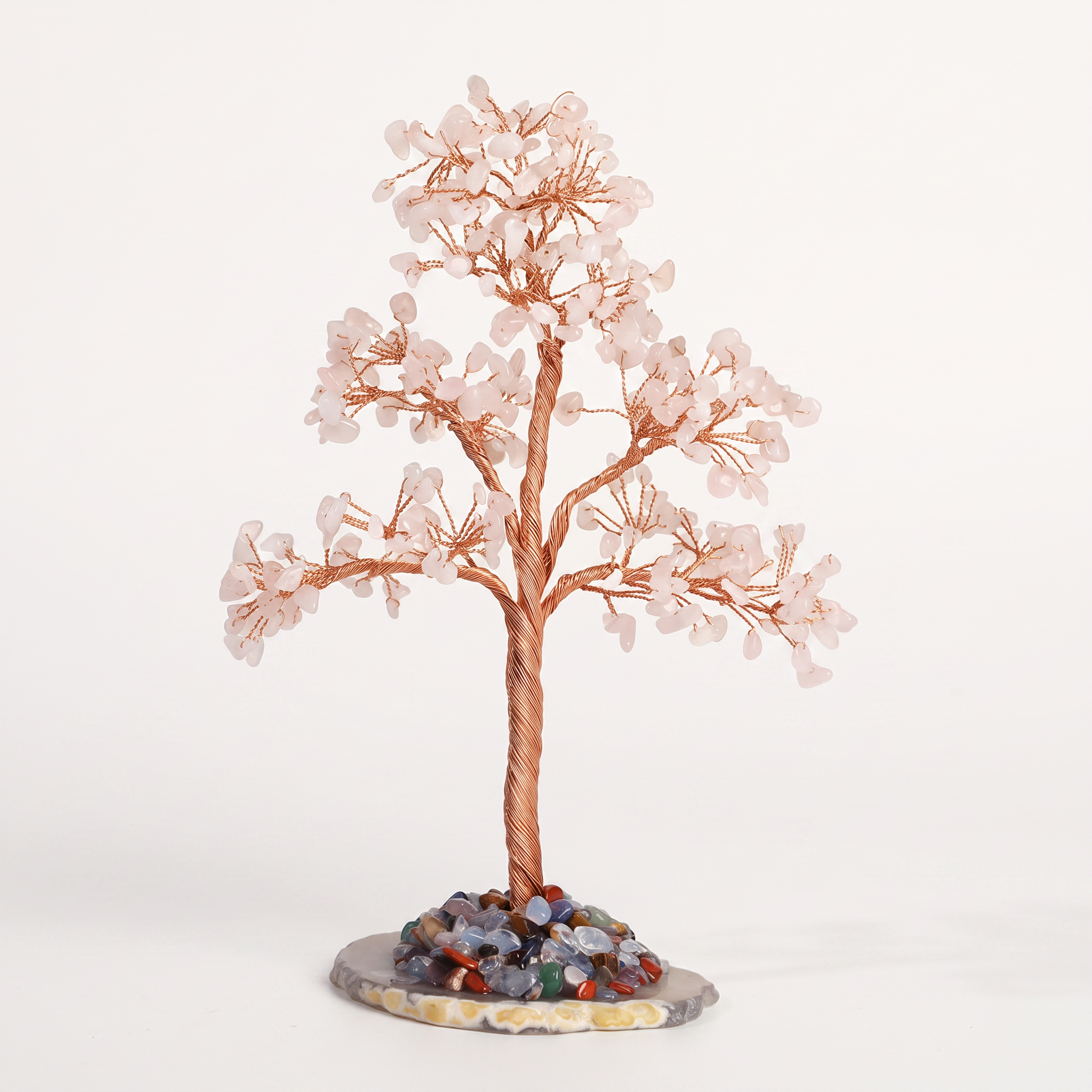 Natural crystal gravel DIY wire-wrapped money tree ornament for office desk with agate base, life tree craft