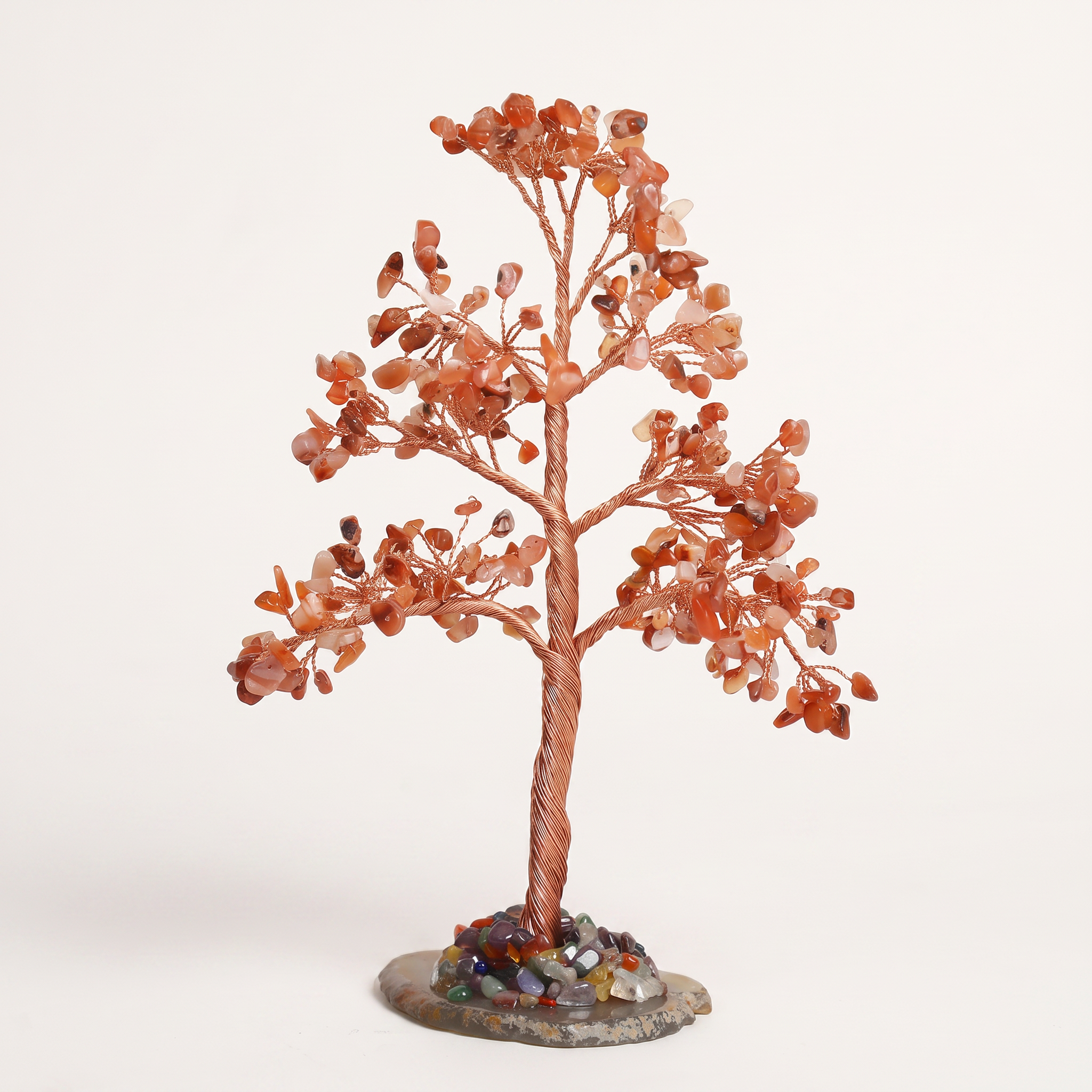 Natural crystal gravel DIY wire-wrapped money tree ornament for office desk with agate base, life tree craft