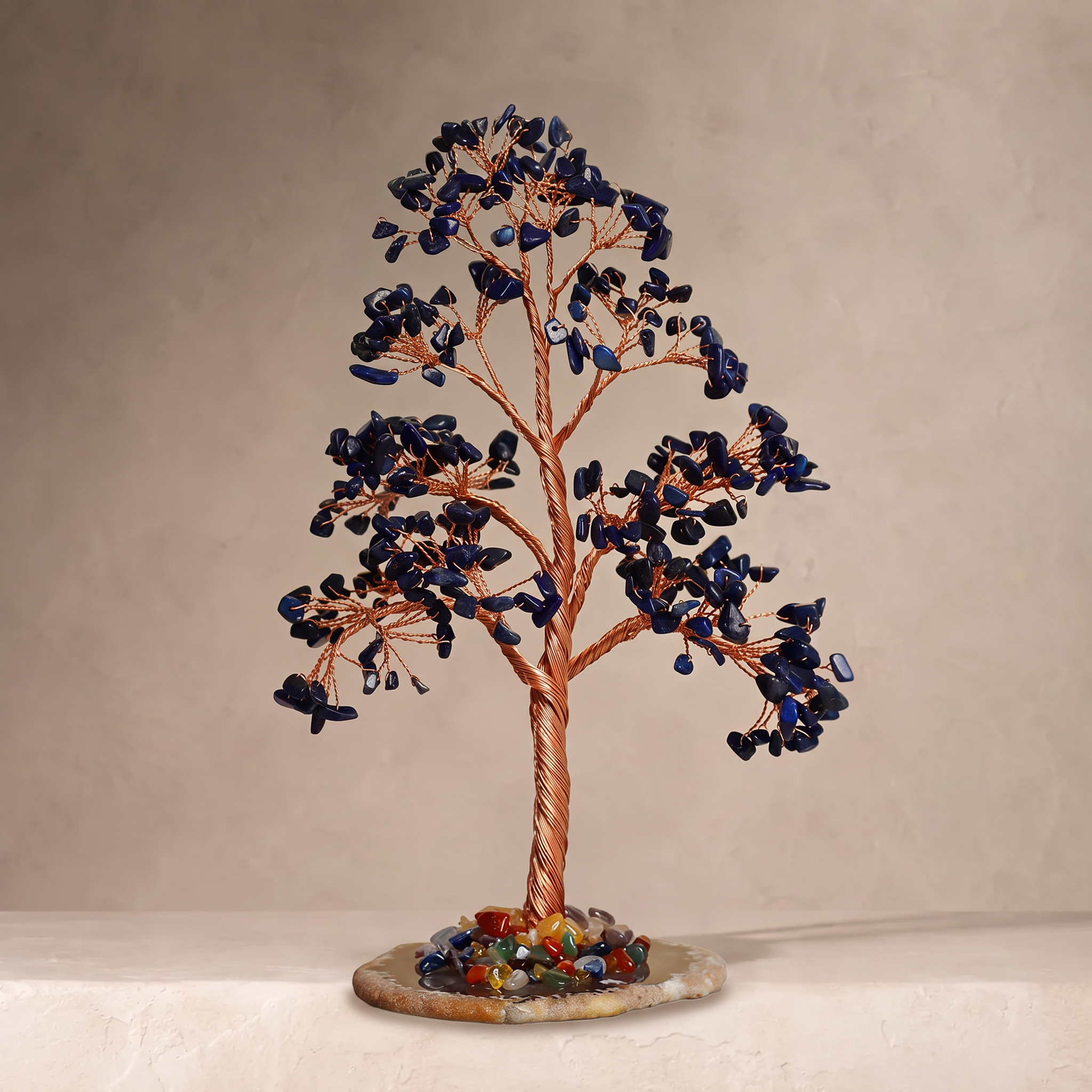 Natural crystal gravel DIY wire-wrapped money tree ornament for office desk with agate base, life tree craft