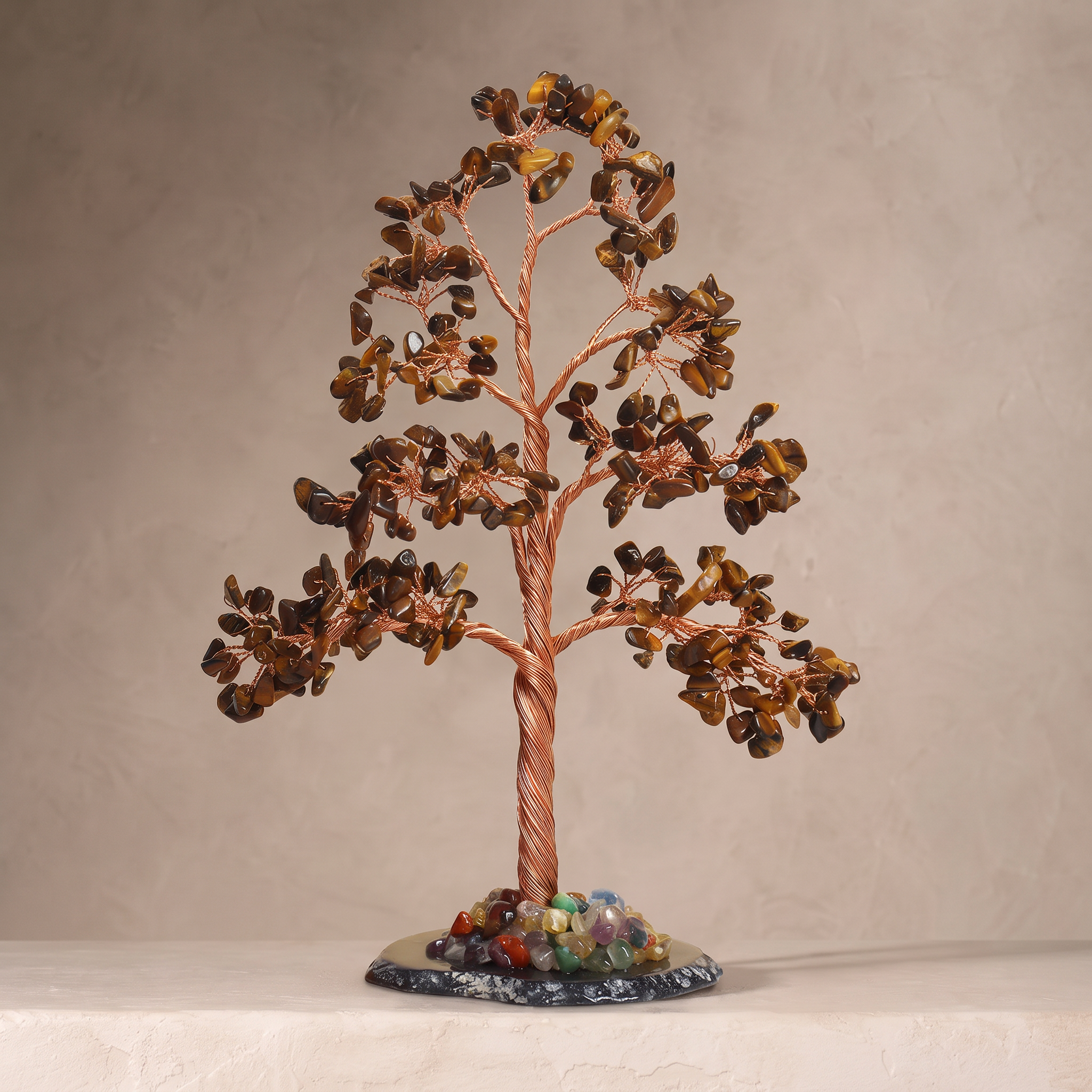 Natural crystal gravel DIY wire-wrapped money tree ornament for office desk with agate base, life tree craft
