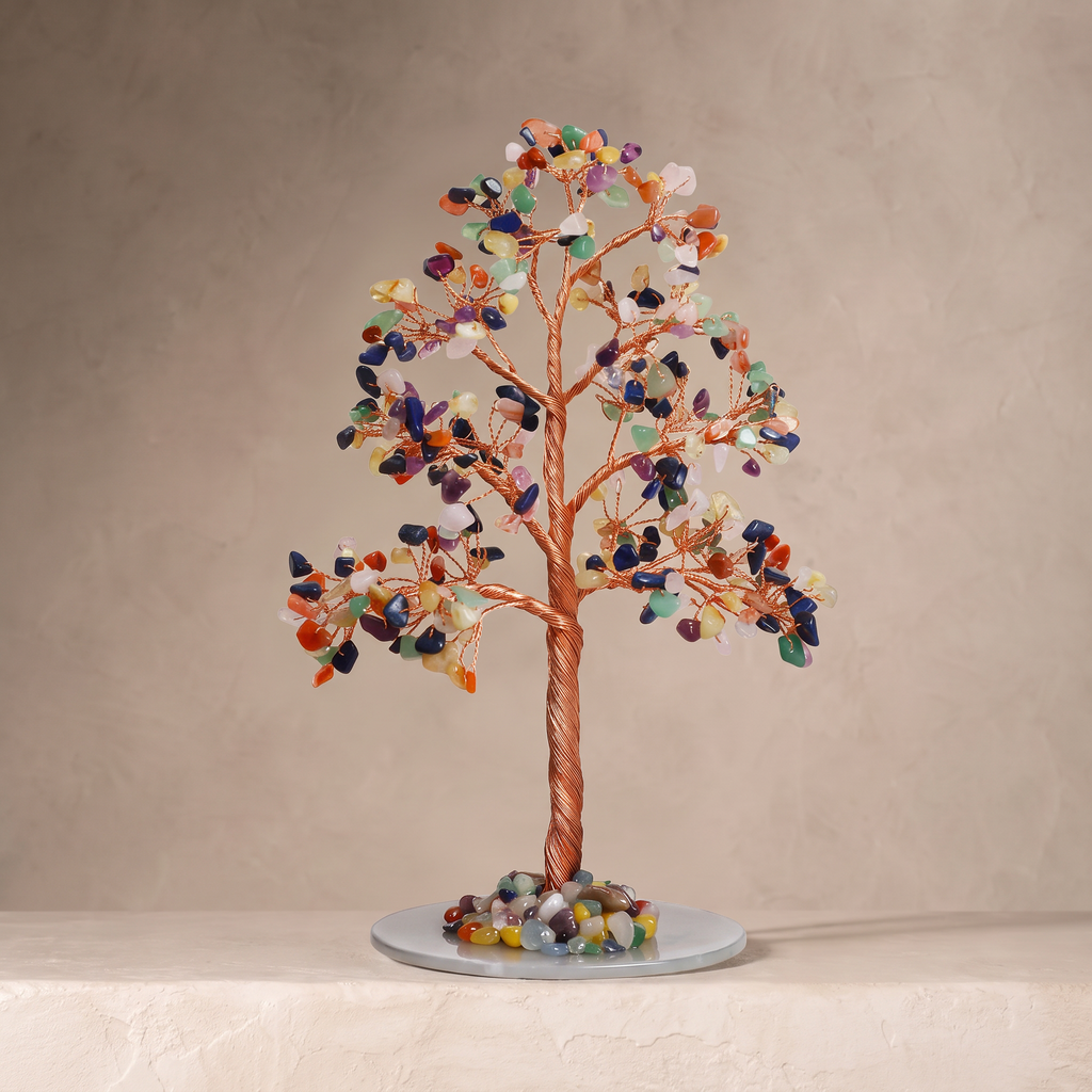 Natural crystal gravel DIY wire-wrapped money tree ornament for office desk with agate base, life tree craft