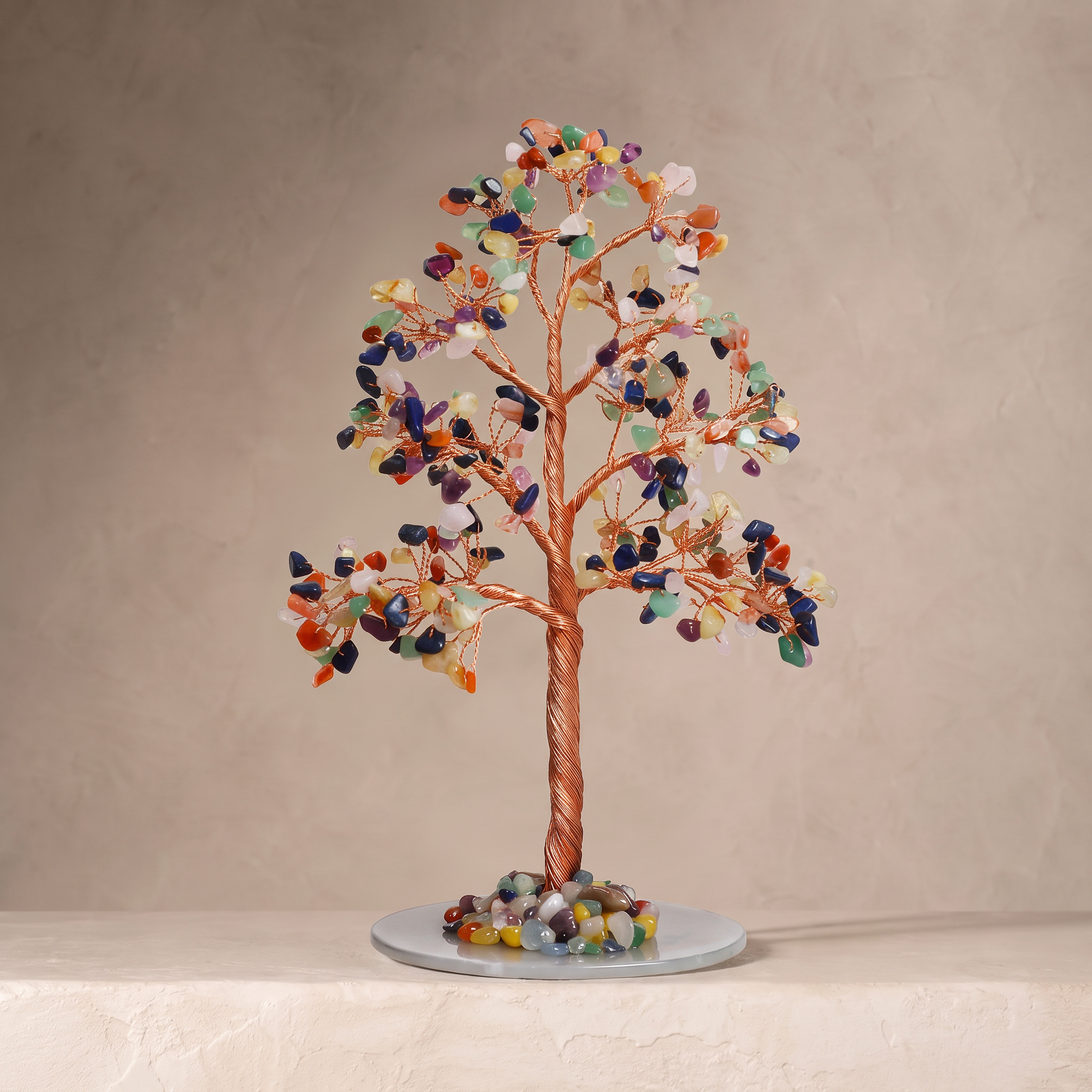 Natural crystal gravel DIY wire-wrapped money tree ornament for office desk with agate base, life tree craft