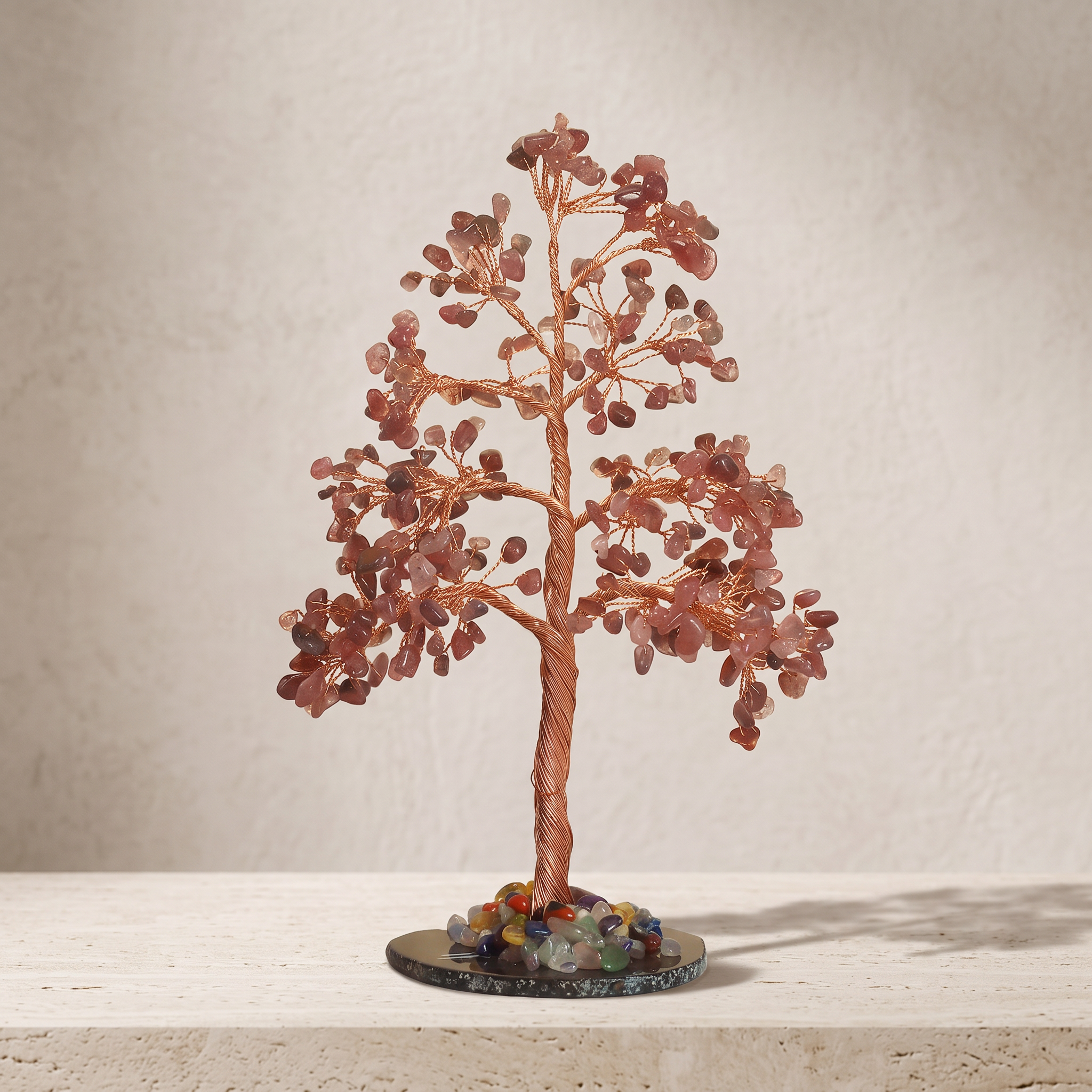 Natural crystal gravel DIY wire-wrapped money tree ornament for office desk with agate base, life tree craft