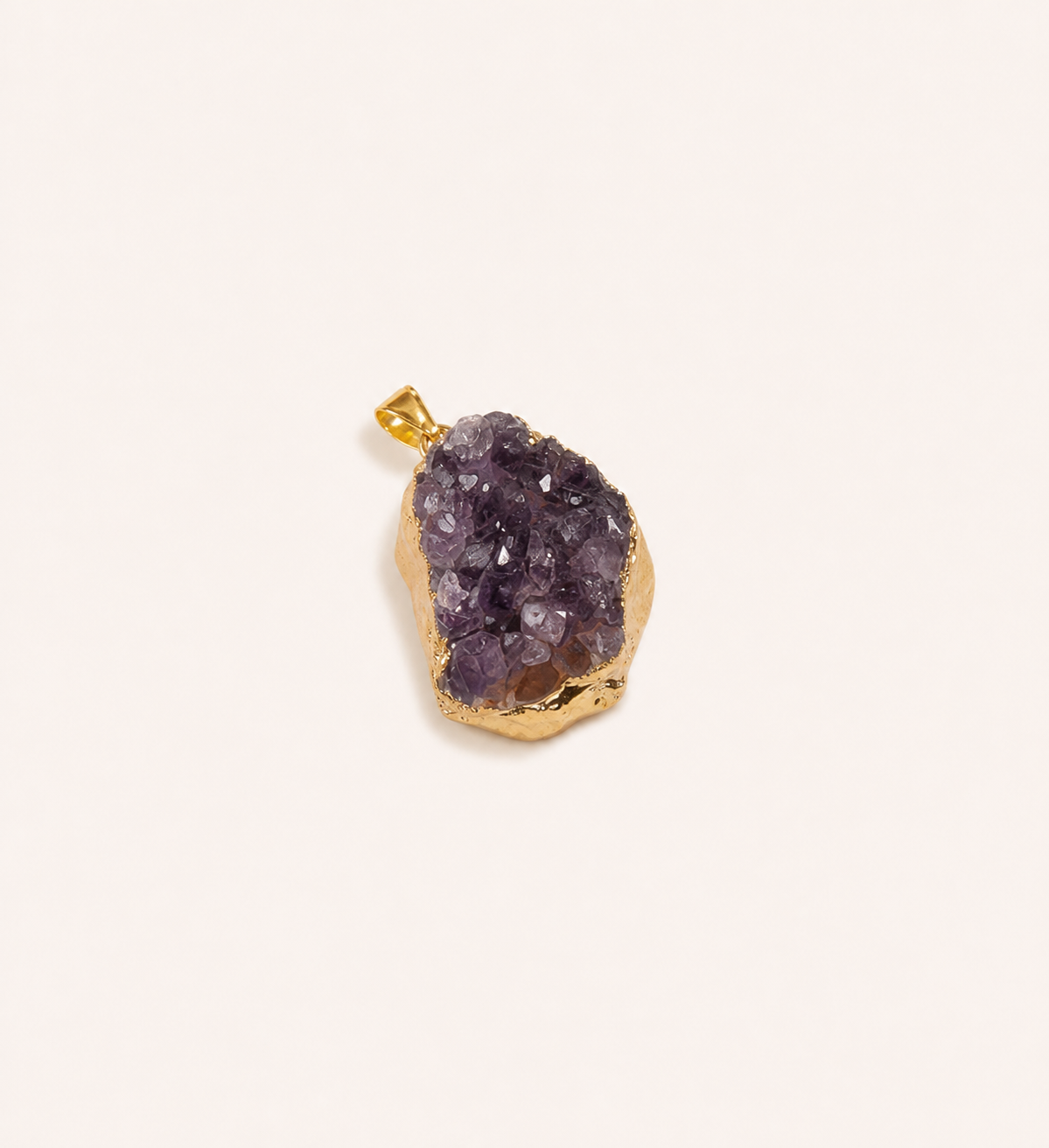 Natural amethyst gravel pendant, handmade irregular crystal raw stone pendant with gold-plated edges, necklace accessory